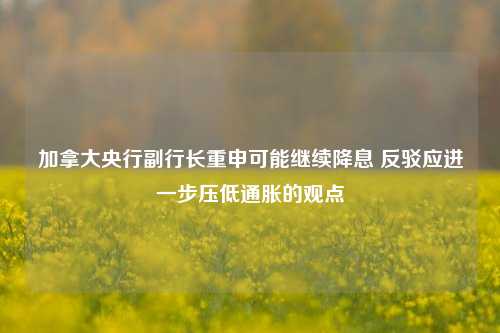 加拿大央行副行长重申可能继续降息 反驳应进一步压低通胀的观点