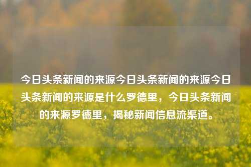 今日头条新闻的来源今日头条新闻的来源今日头条新闻的来源是什么罗德里，今日头条新闻的来源罗德里，揭秘新闻信息流渠道。，今日头条新闻来源揭秘，罗德里与新闻信息流渠道的探索